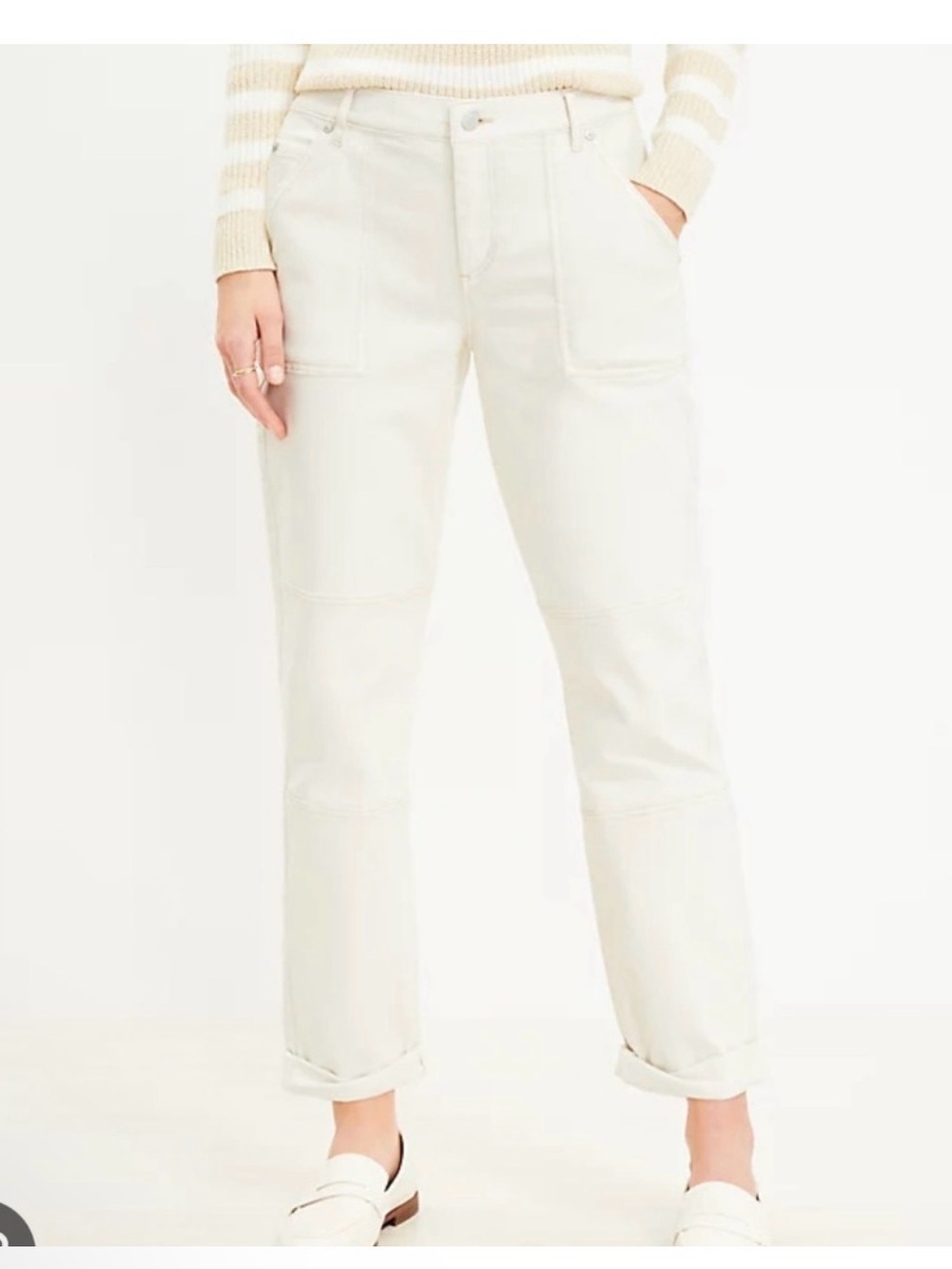 LOFT Girlfriend Cream Straight-Leg Jeans